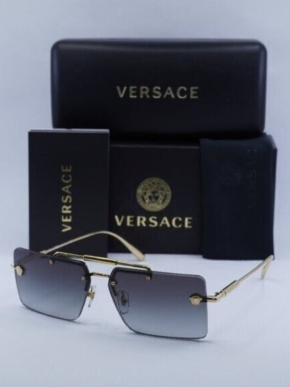 Versace VE2245 10028G Rectangle Sunglasses – Gold/Grey Gradient